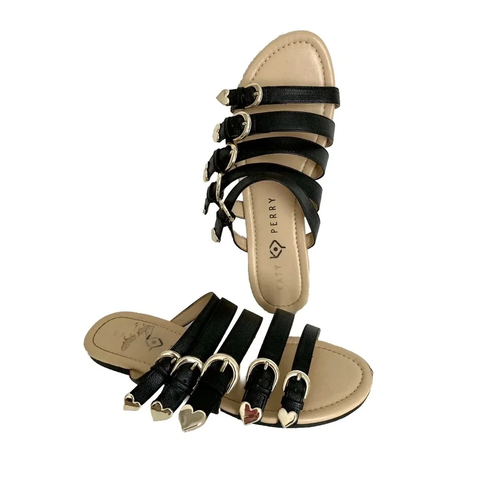 Katy Perry‎ sandals Black Size 6.5 Straps Hearts slip on Coastal Grung